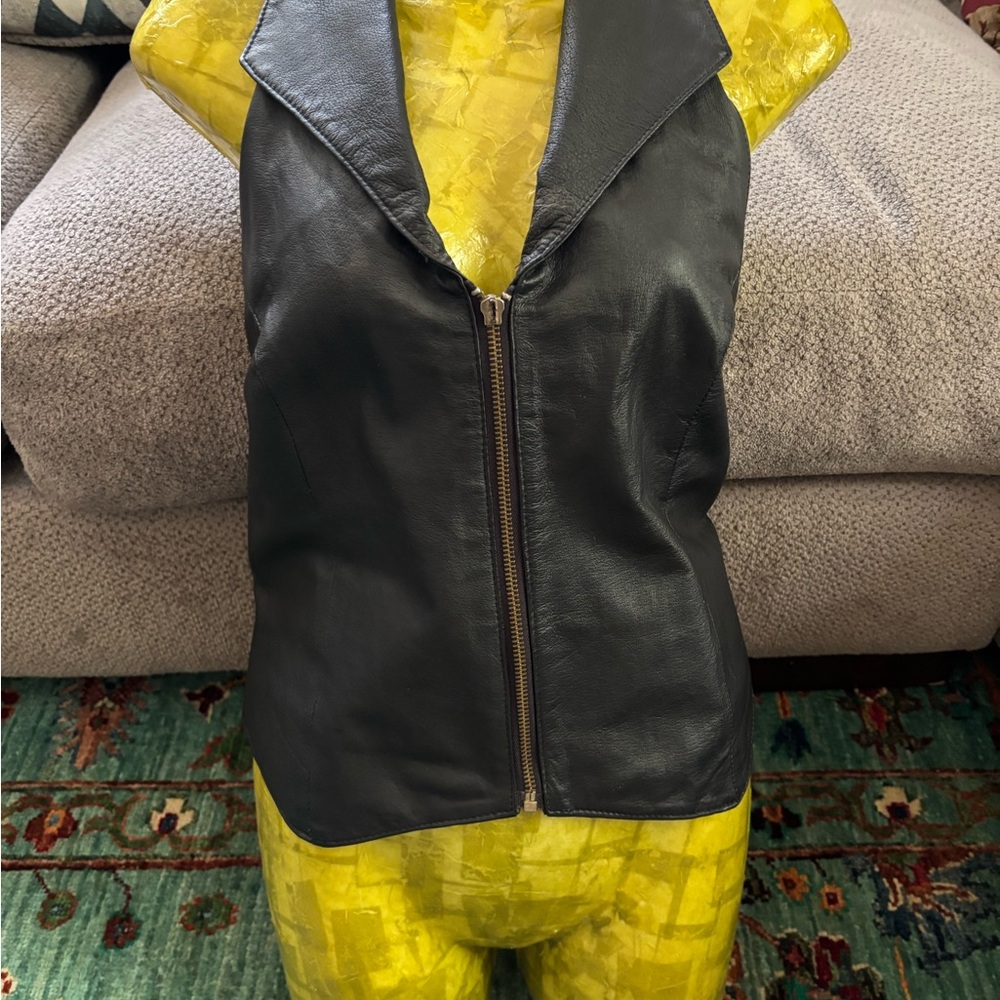 Black Leather Women's Vest